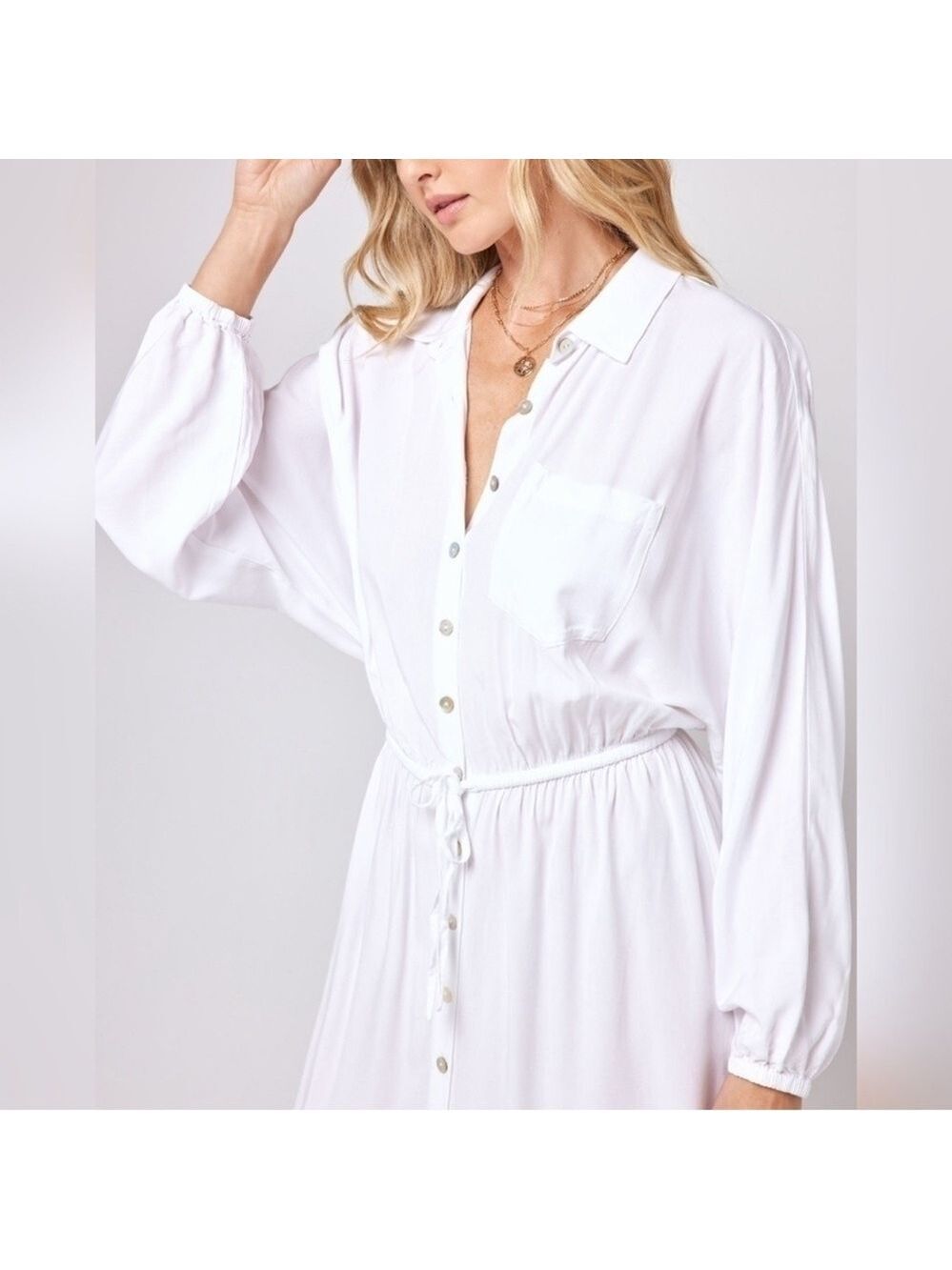 L*Space Logan Long Sleeve Button Front Dress White NWT Size M - Picture 3 of 5